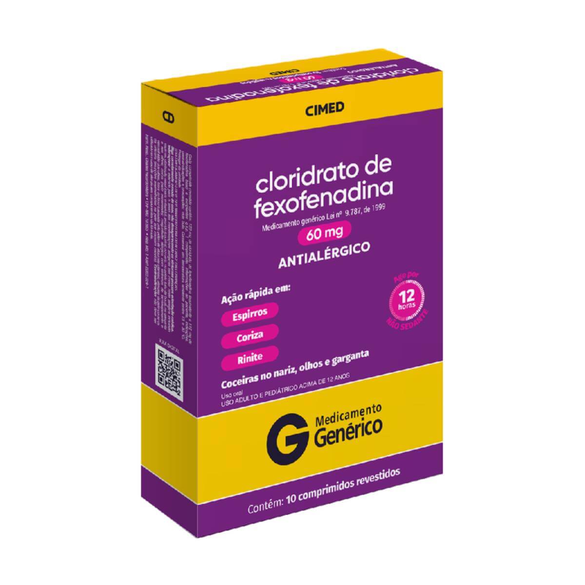 Clorirato de Fexofenadina 60mg 10 Comprimidos Cimed Generico