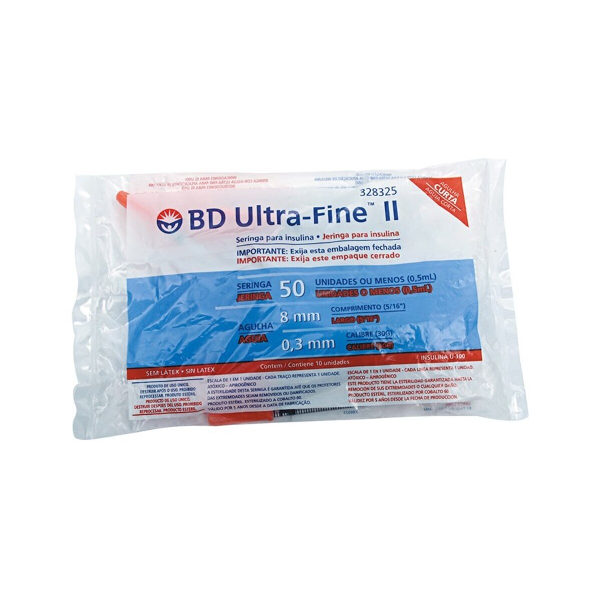 Seringa de Insulina BD Ultra-Fine 8mm 50UI 10 Unidades