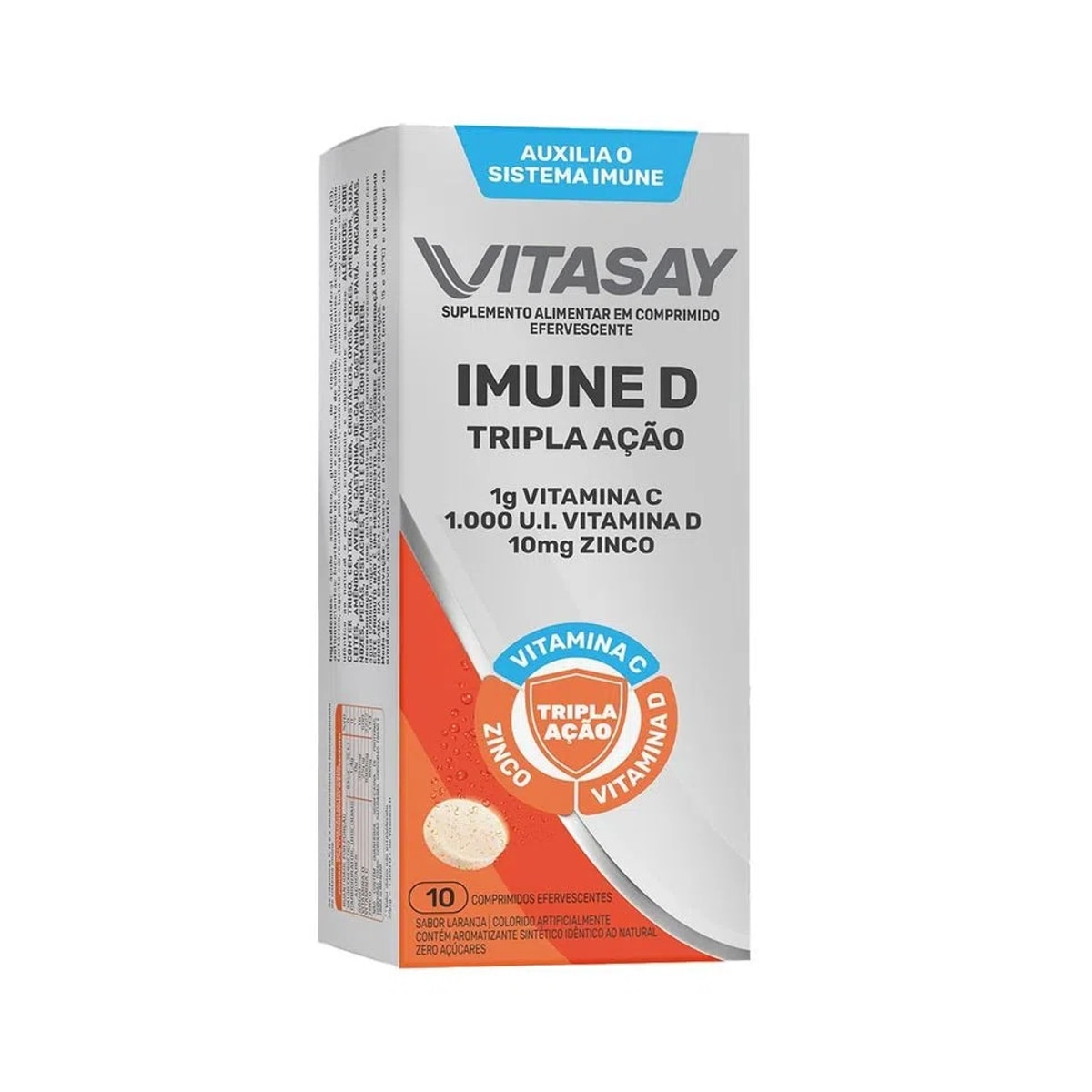 Vitasay Imune D Tripla Acao Sabor Laranja 10 Comprimidos Efervescentes