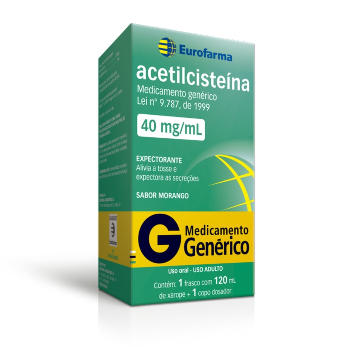 Acetilcisteina Xarope 40mg Sabor Morango 120ml Eurofarma Generico