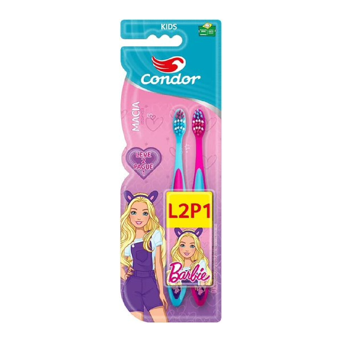 Escova Dental Condor Kids Barbie 5+ Macia Leve 2 pague 1