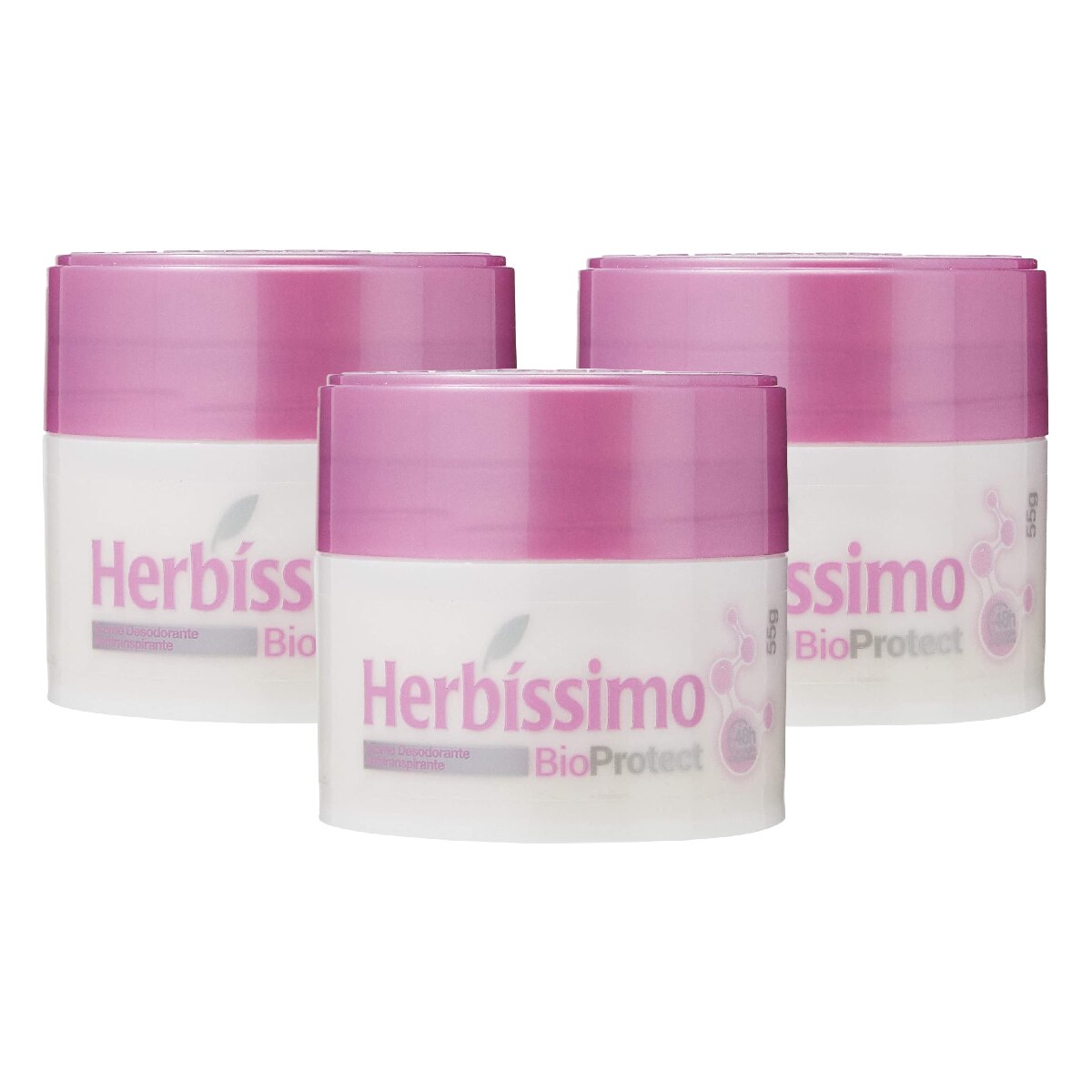Kit 3 Unidades Desodorante Creme Herbssimo Bio Protect Hibisco 55g