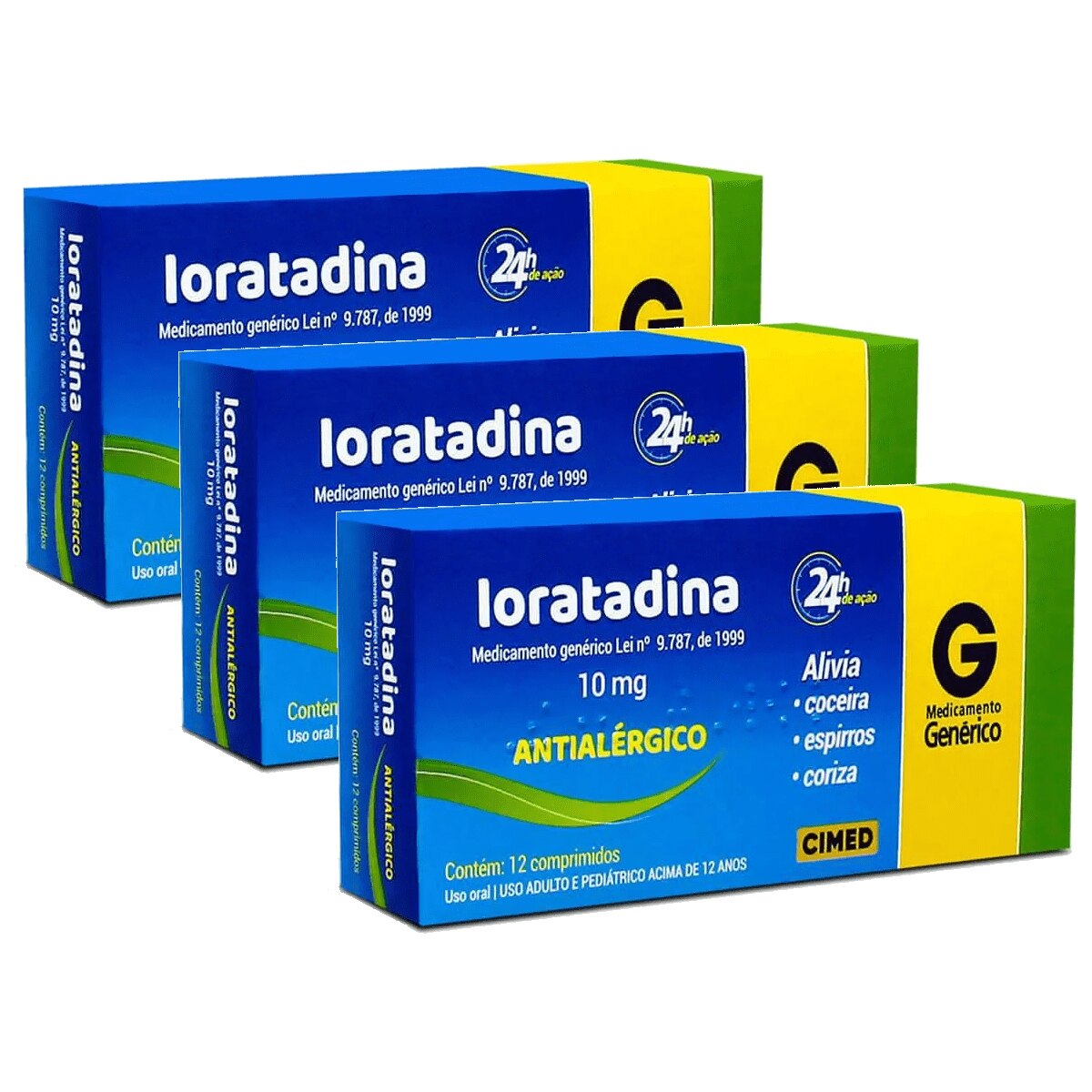 Kit 3 Unidades Loratadina 10mg 12 Comprimidos Cimed Genérico