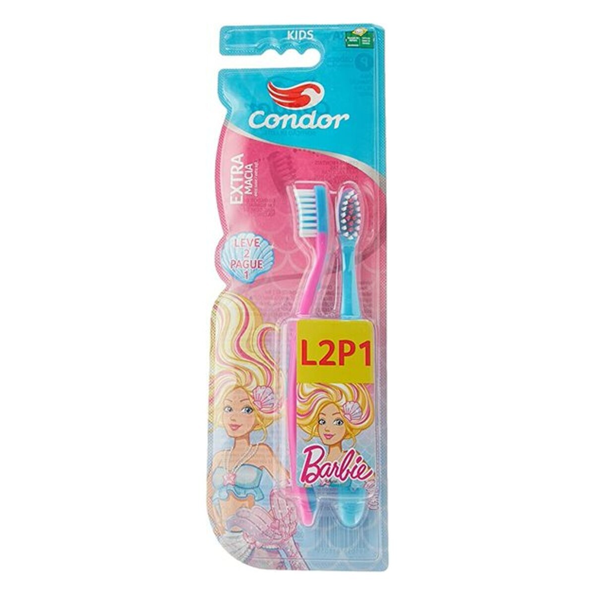 Escova Dental Condor Kids Barbie 2+ Extra Macia Leve 2 Pague 1