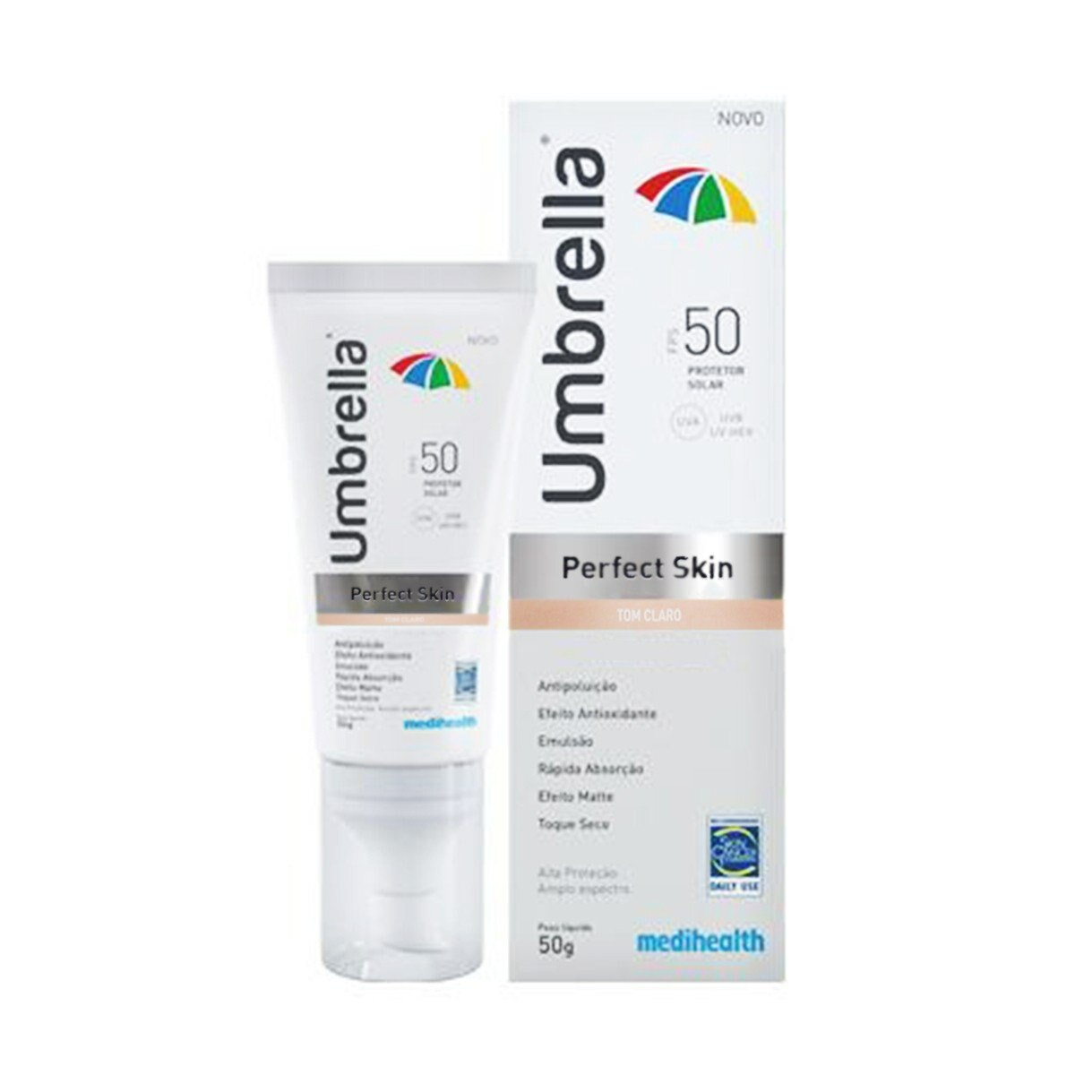 Protetor Solar Facial Umbrella Perfect Skin  FPS50 Tom Claro 50g