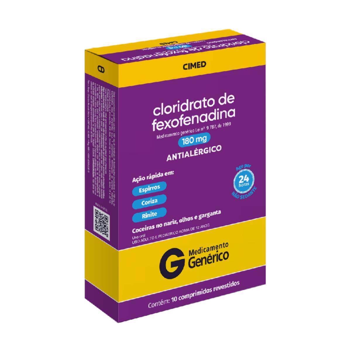 Cloridrato de Fexofenadina 180mg 10 Comprimidos Revestidos Cimed Generico