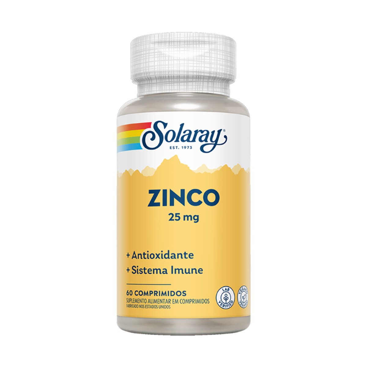 Zinco 25mg Vegano Solaray 60 Comprimidos