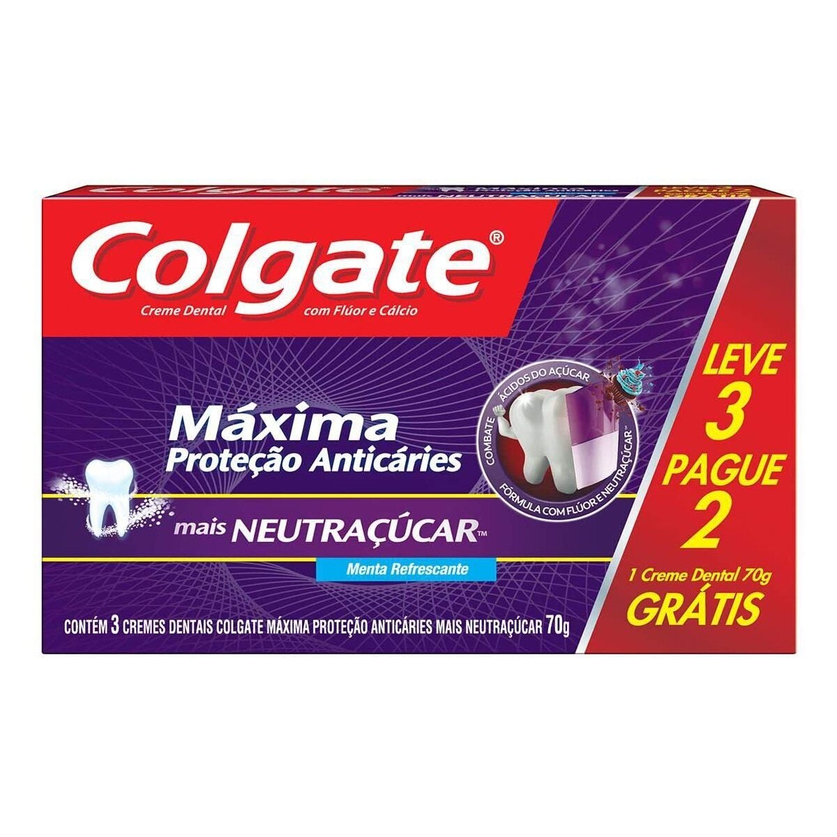 Creme Dental Colgate Maxima Protecao Anticaries + Neutracucar Leve 3 Pague 2 70g