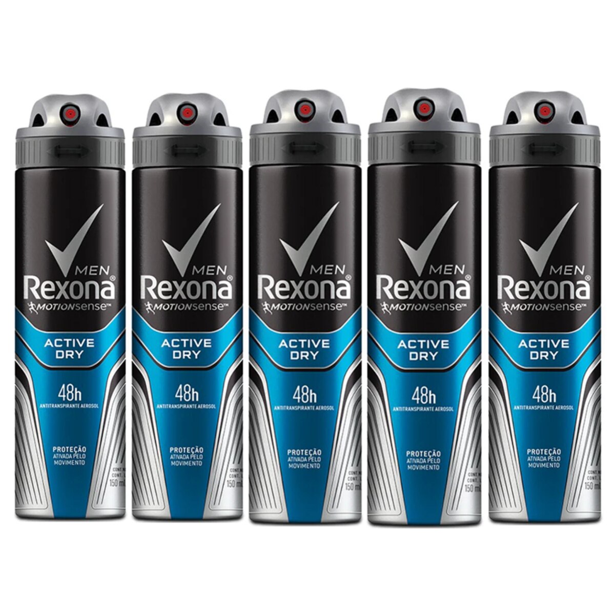 Kit 5 Unidades Desodorante Aerosol Rexona Men Active Dry 150ml