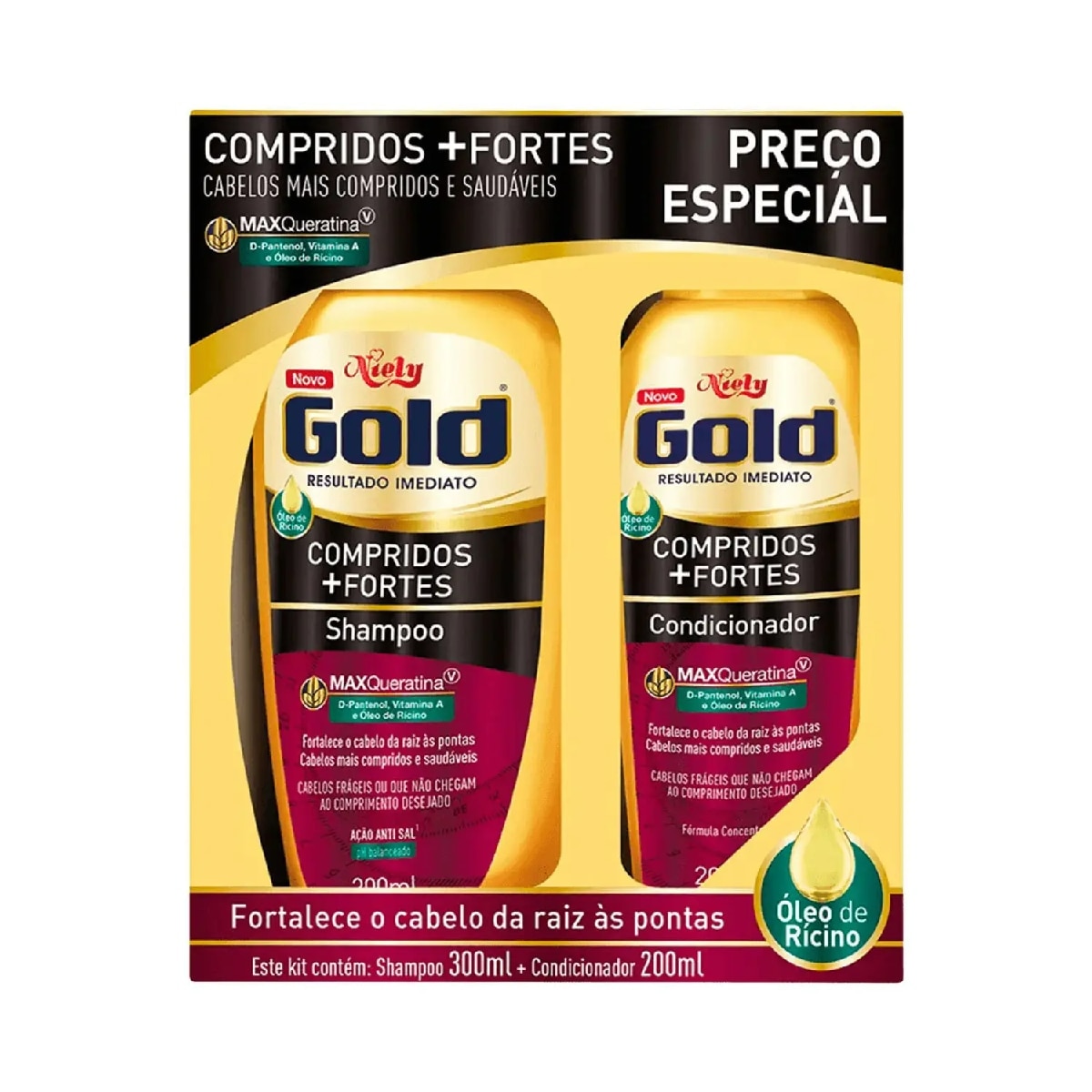 Kit Shampoo Niely Gold Compridos +Fortes 300ml + Condicionador 200ml