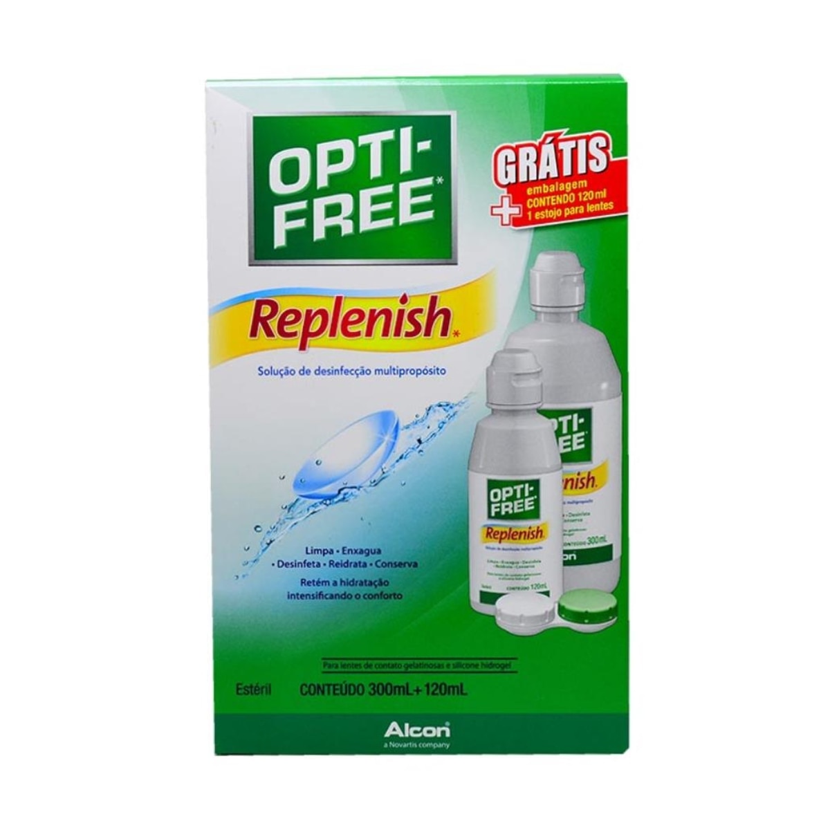 Kit Opti Free Replenish 300ml Gratis 120ml + Estojo para Lentes