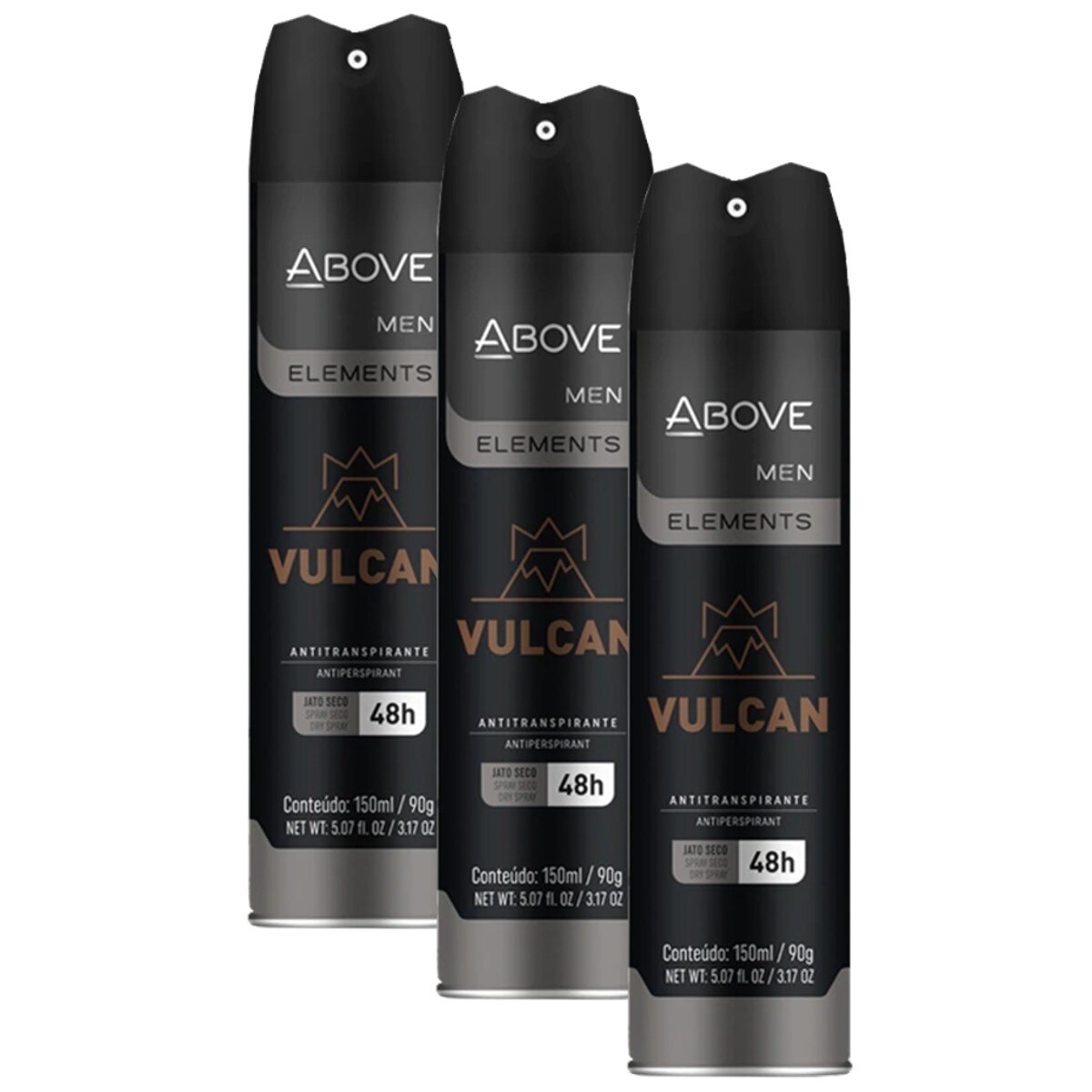 Kit 3 Unidades Desodorante Aerosol Above Men Elements Vulcan sem Álcool 150ml