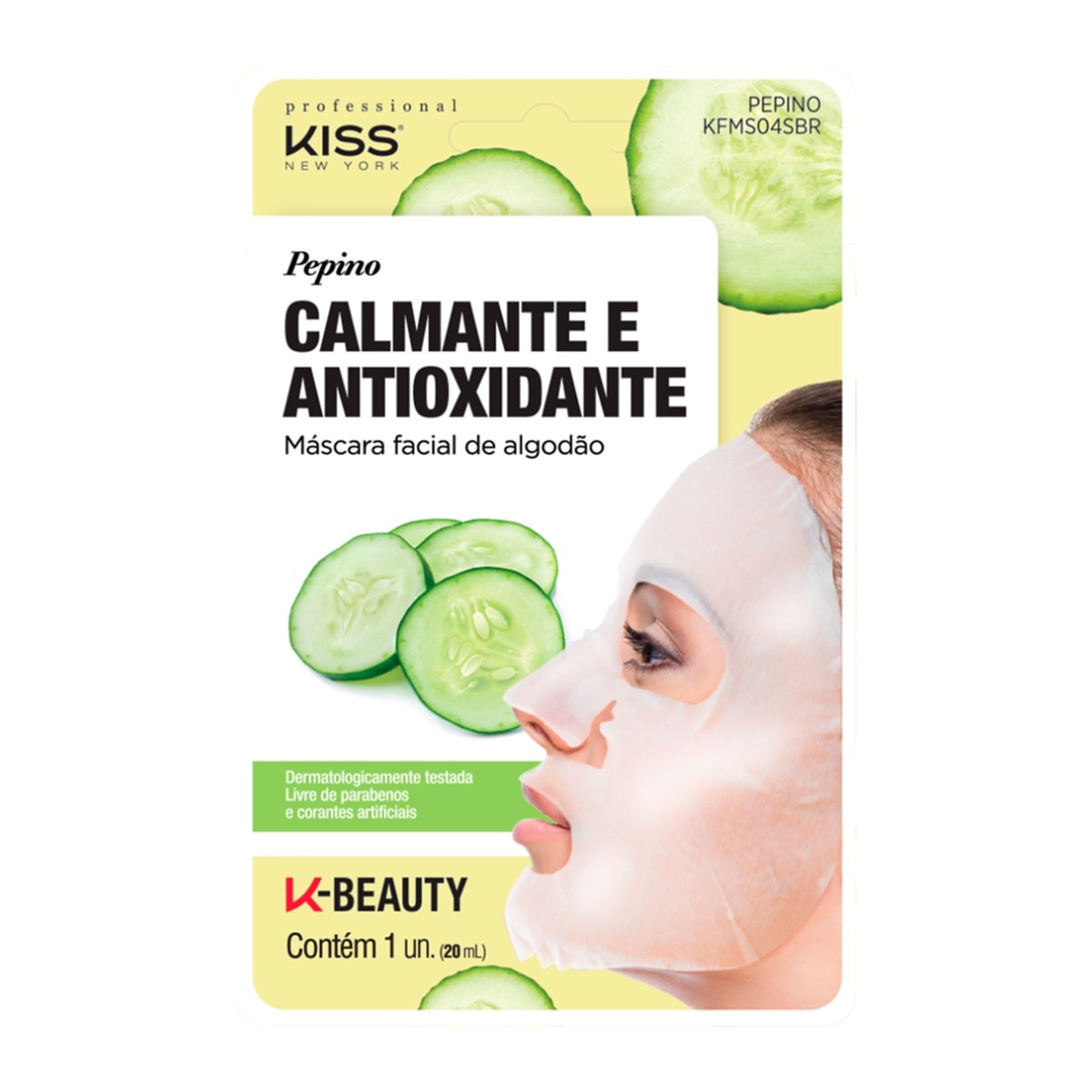 Mascara Facial de Algodao Kiss New York Calmante e Antioxidante Pepino 20ml