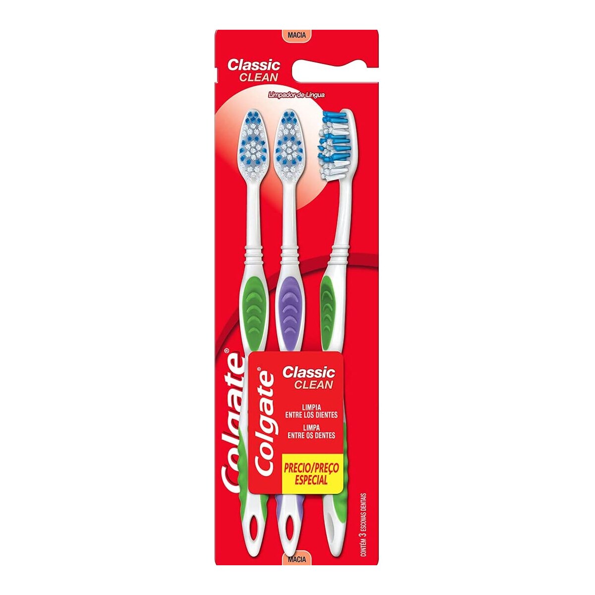 Escova Dental Colgate Classic Clean 3 Unidades Preco Especial