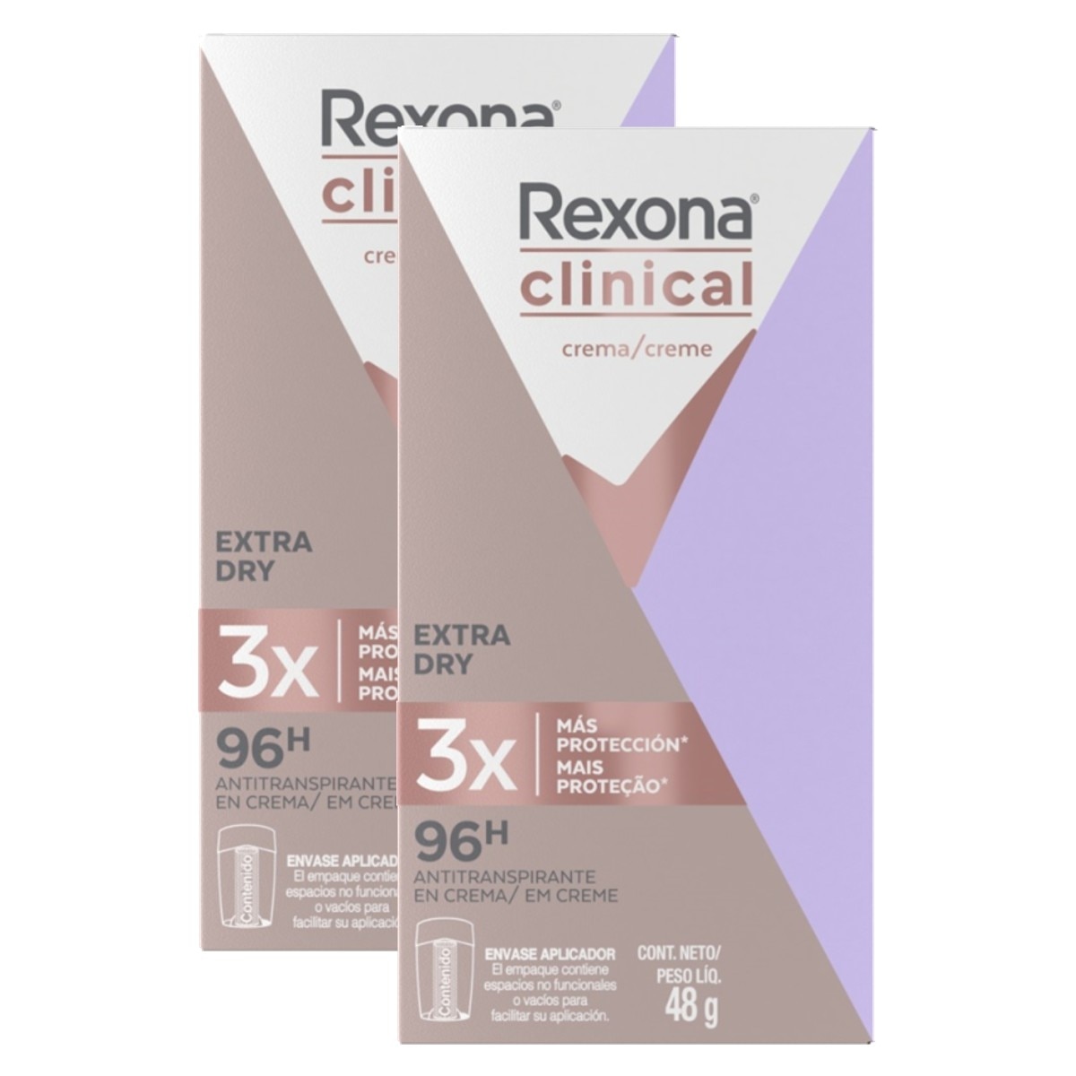 Kit 2 Unidades Desodorante Creme Rexona Women Clinical Extra Dry 48g