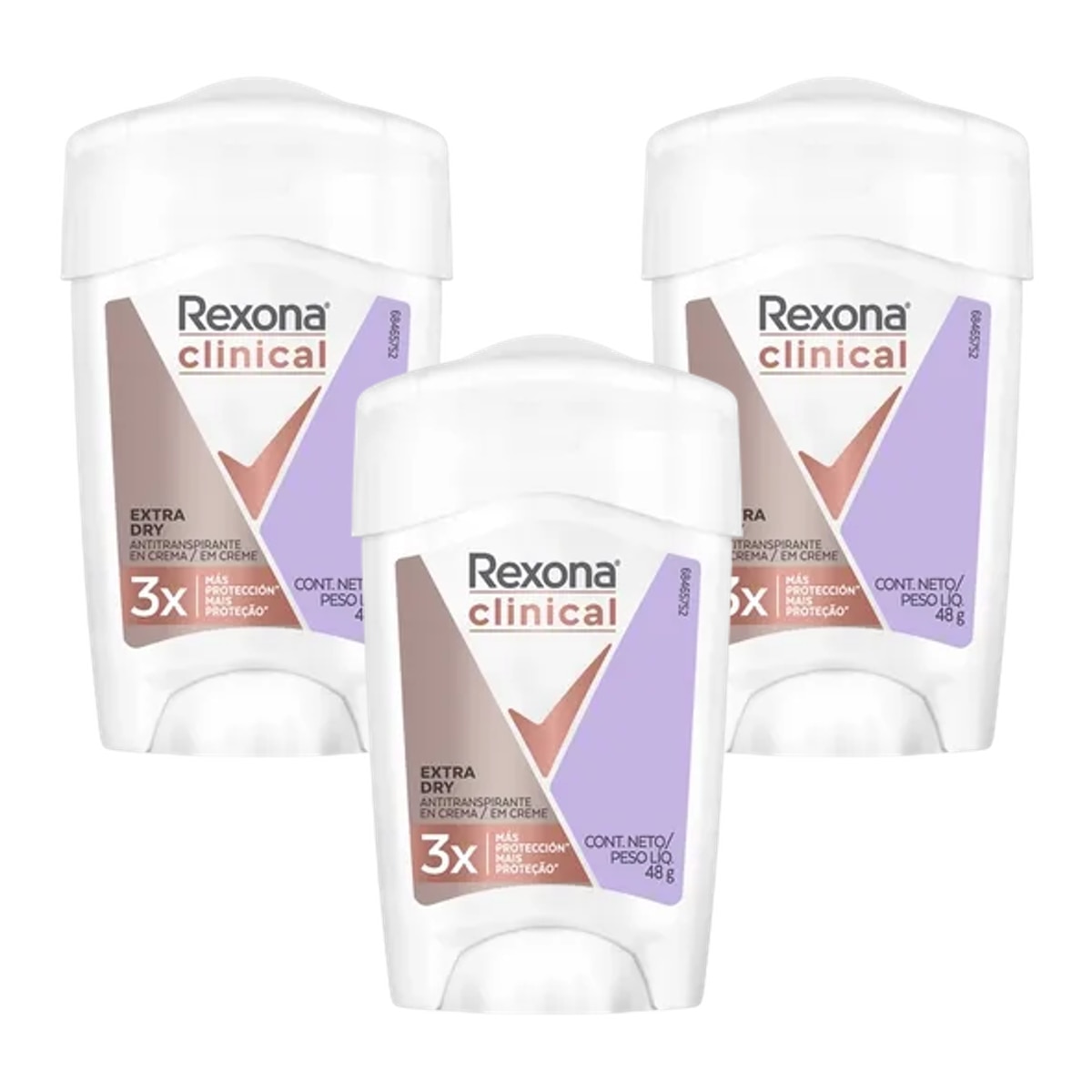 Kit 3 Unidades Desodorante Creme Rexona Women Clinical Extra Dry 48g
