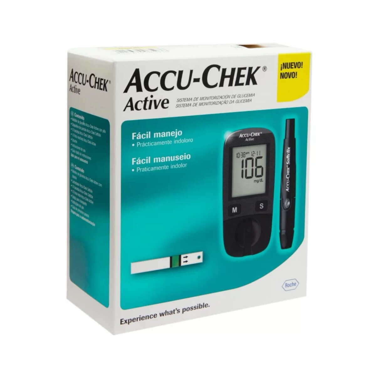 Monitor de Glicemia Accu-Chek Active + Tiras 10 Unidades + 1 Lancetador