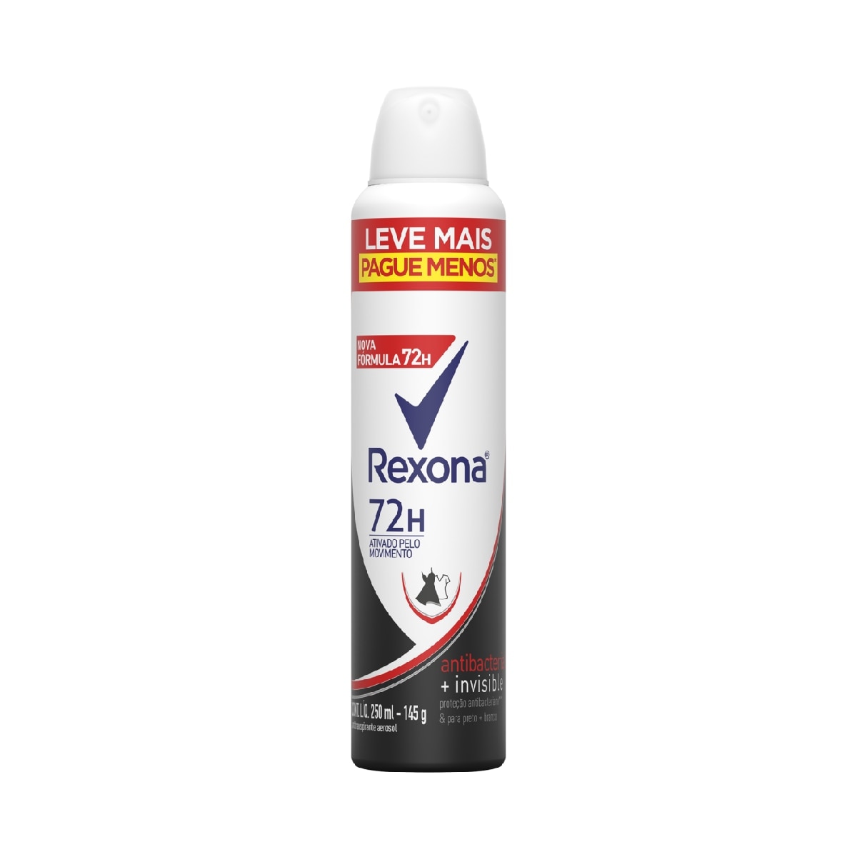 Desodorante Aerosol Rexona Antibacterial + Invisible 250ml Leve mais Pague menos