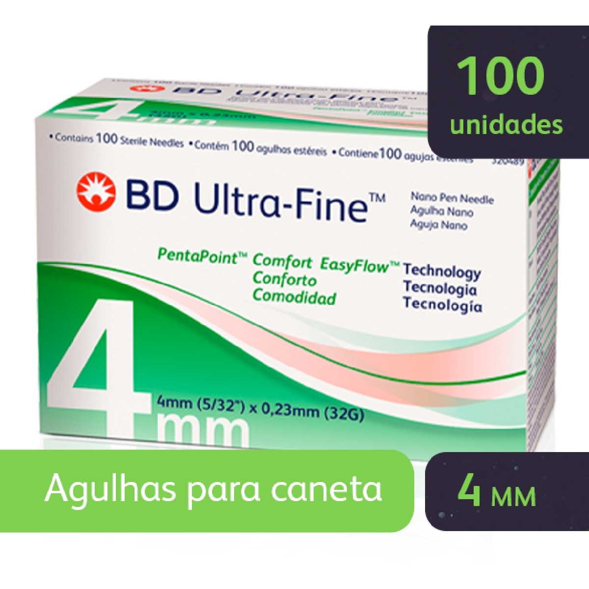 Agulhas para Caneta de Insulina BD Ultra-Fine Easyflow 4mm 100 Unidades