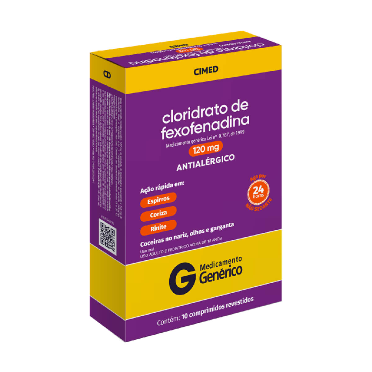 Cloridrato de Fexofenadina 120mg 10 Comprimidos Revestidos Cimed Generico