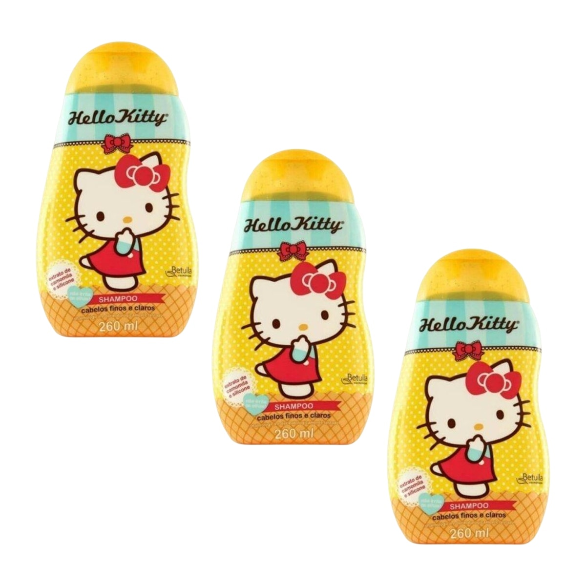 Kit 3 Unidades Shampoo Hello Kitty Cabelos Finos e Claros 260ml