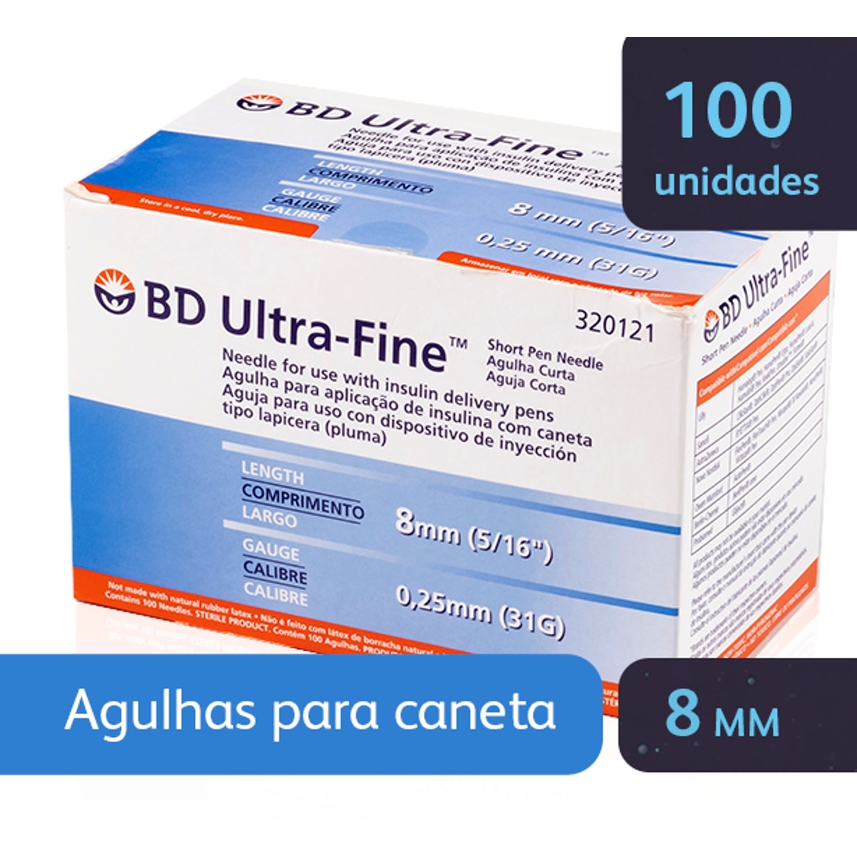Agulhas para Caneta de Insulina BD Ultra-Fine 8mm 100 Unidades