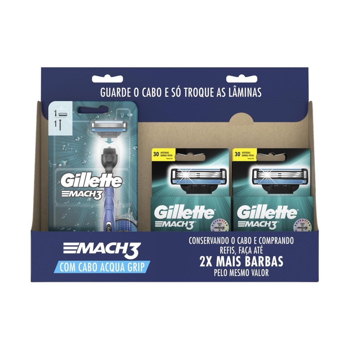 Kit 2 Aparelhos de Barbear Gillette Mach3 Acqua Grip + 4 Cargas