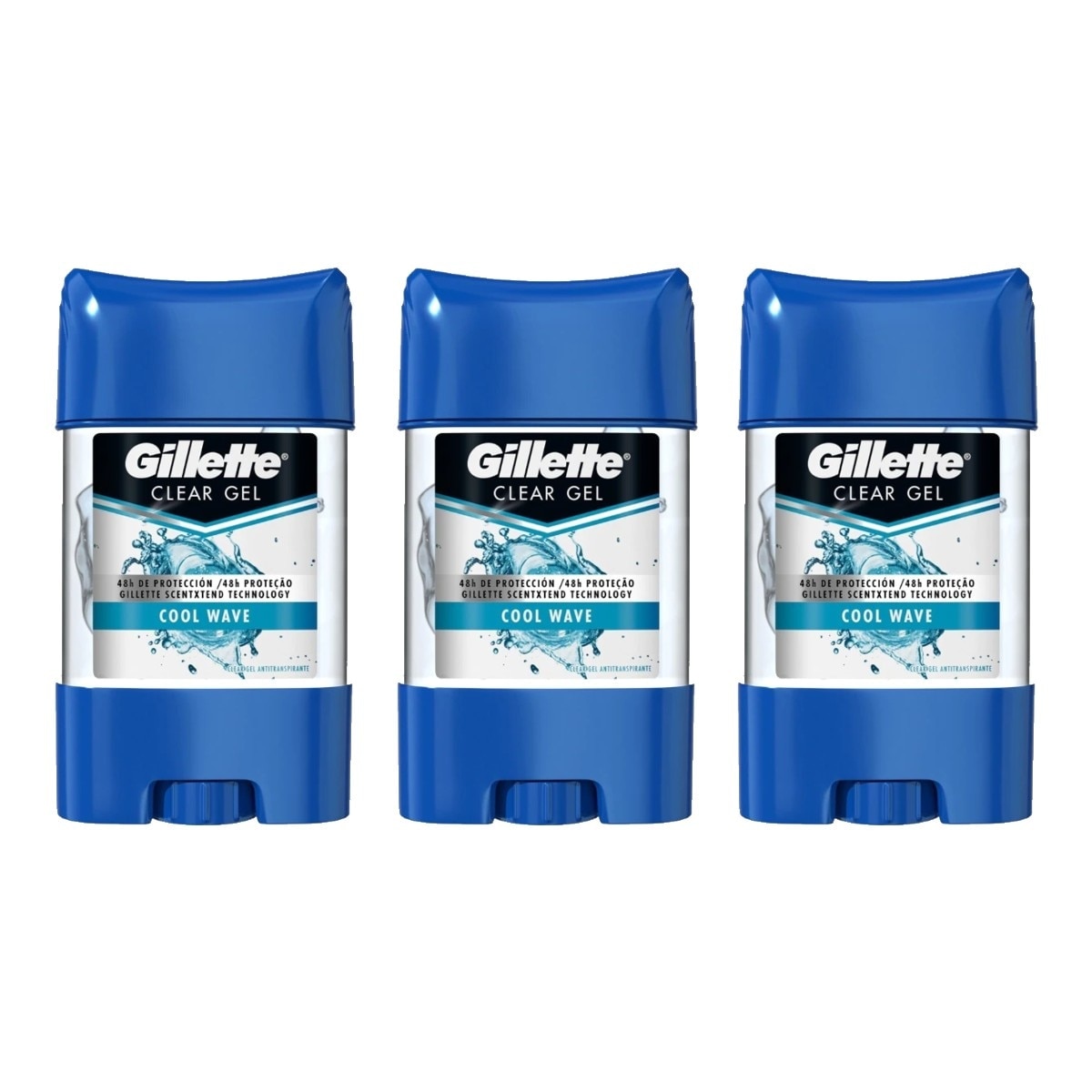 Kit 3 Unidades Desodorante Barra Gillette Clear Gel Cool Wave 82g